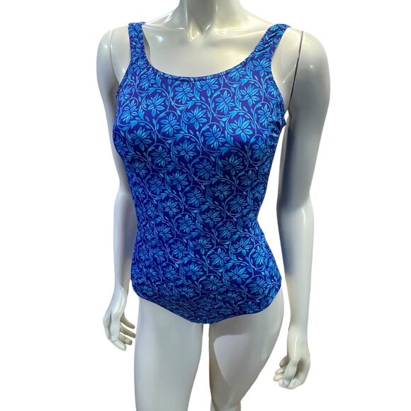 LL Bean Women's Blue Floral One-Piece Swimsuit Size 10 - Picture 6 of 15